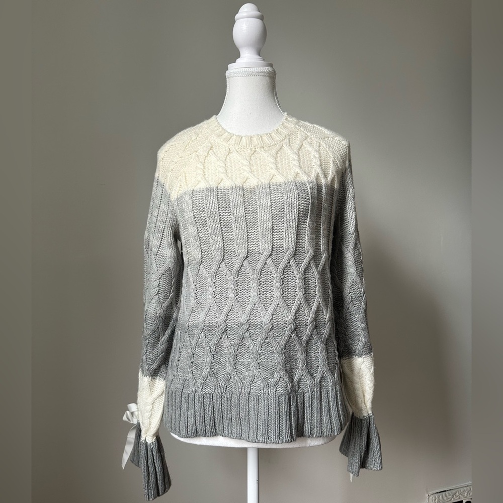 MAX STUDIO‎ Wool Blend Striped Cable Knit Holiday Preppy Sweater Size XSmall
